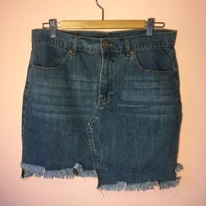 Asymmetrical denim mini skirt